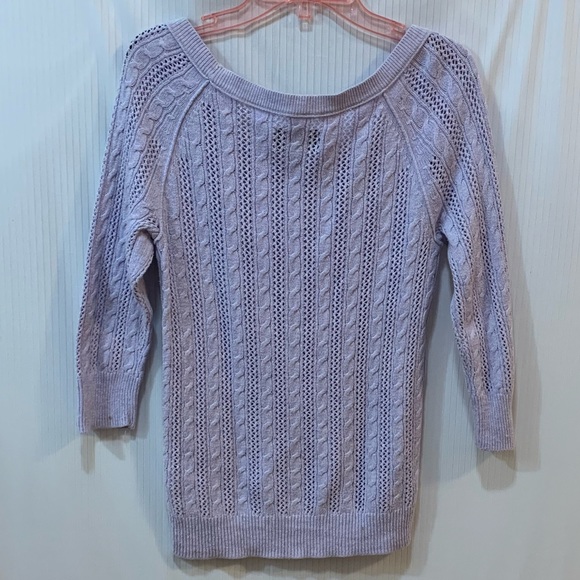 American Eagle Lavender Cable Knit Scoop Neck 3/4 Sleeve Wool Blend Medium - Picture 5 of 7